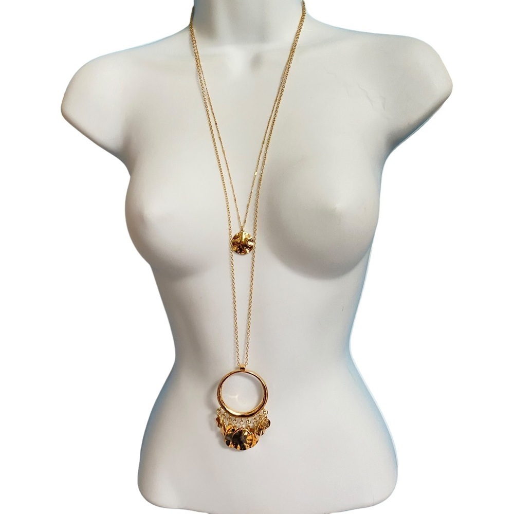 ANNA & AVA Gold Tone Double Strand Long Necklace NWT